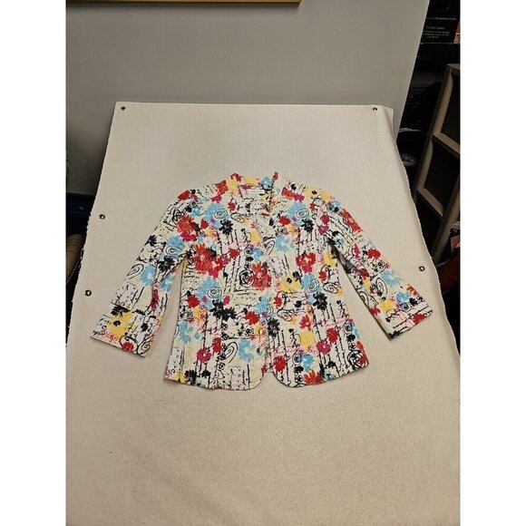 Christopher & Banks Women's Scribble Small Stretch Art To Wear Jacket Button Up - Picture 1 of 7